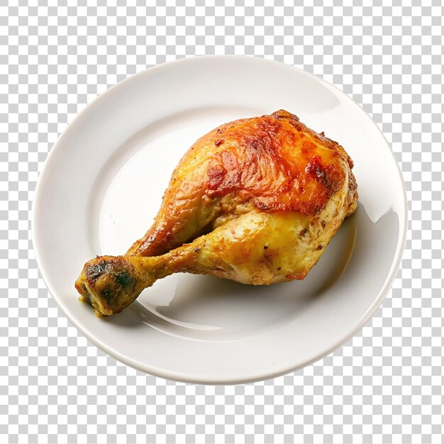 PSD pollo frito en un plato blanco aislado sobre un fondo transparente
