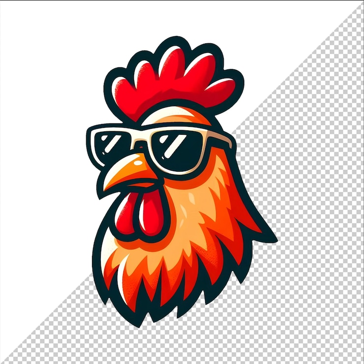 PSD pollo gracioso y fresco con gafas de sol ilustración vectorial