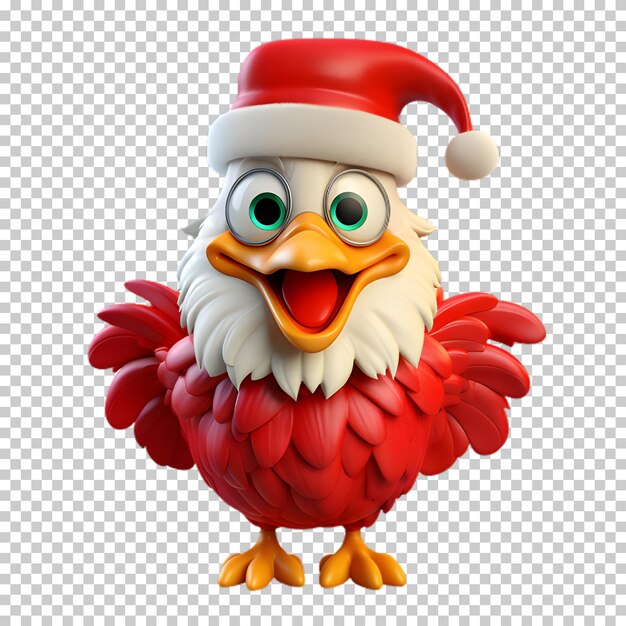 PSD pollo gracioso y lindo con sombrero de santa claus para la ilustración de navidad de fondo transparente