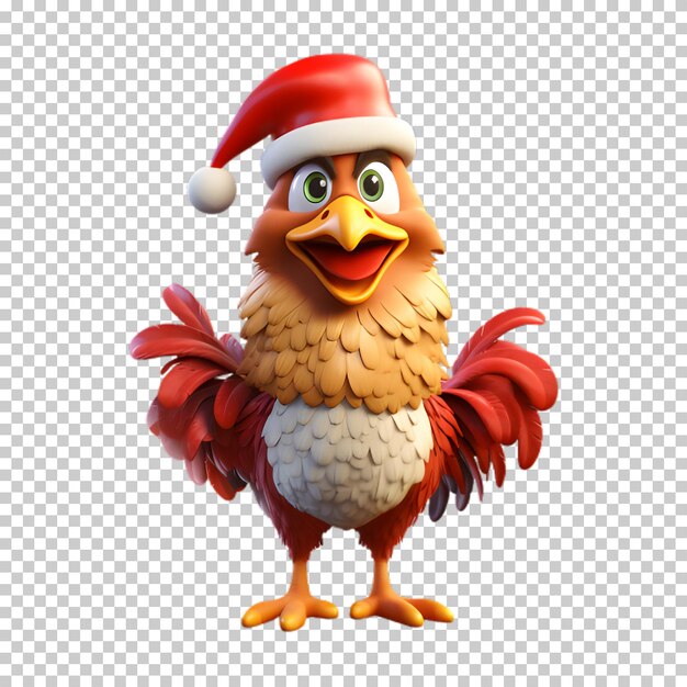 PSD pollo gracioso y lindo con sombrero de santa claus para la ilustración de navidad de fondo transparente