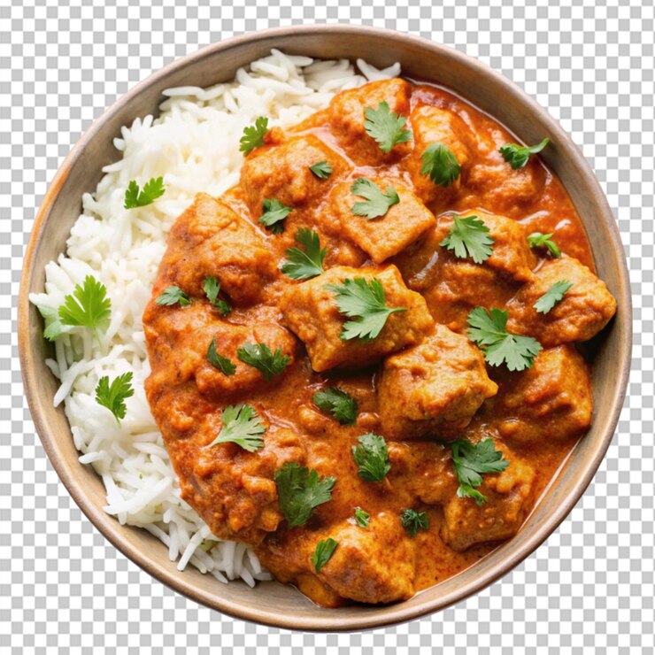 PSD pollo hecho en casa tikka masala en un fondo transparente