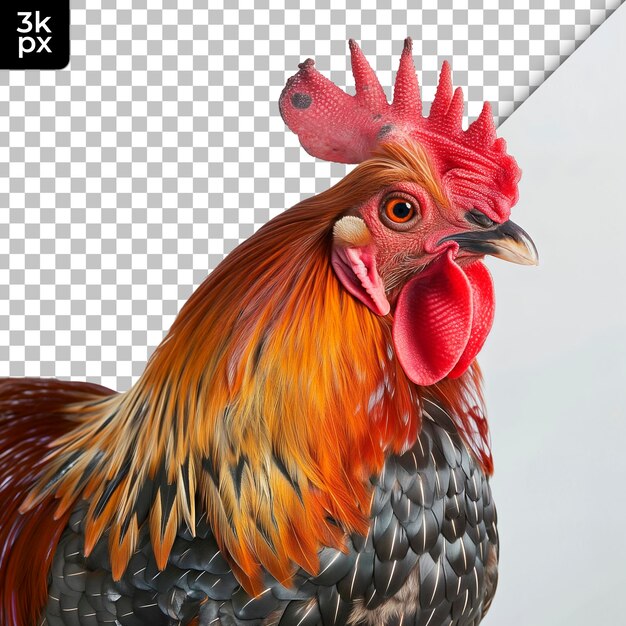 PSD un pollo con un peine rojo en la cabeza se muestra en una foto