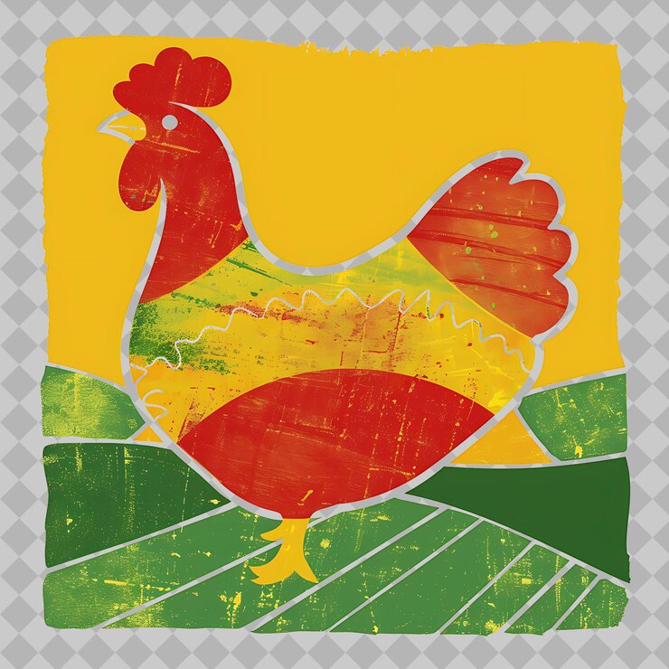 PSD pollo en una silueta rectangular paisaje de tierras de cultivo dep png acuarela colecciones de vida silvestre