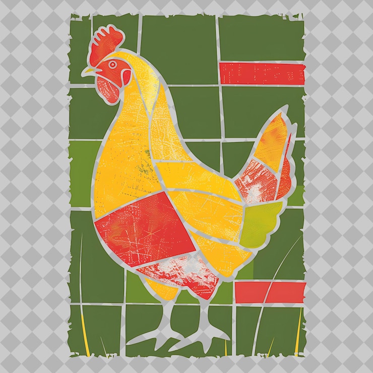 PSD pollo en una silueta rectangular paisaje de tierras de cultivo dep png acuarela colecciones de vida silvestre