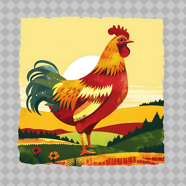 PSD pollo en una silueta rectangular paisaje de tierras de cultivo dep png acuarela colecciones de vida silvestre