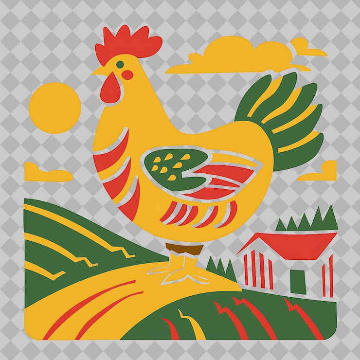 PSD pollo en una silueta rectangular paisaje de tierras de cultivo dep png acuarela colecciones de vida silvestre