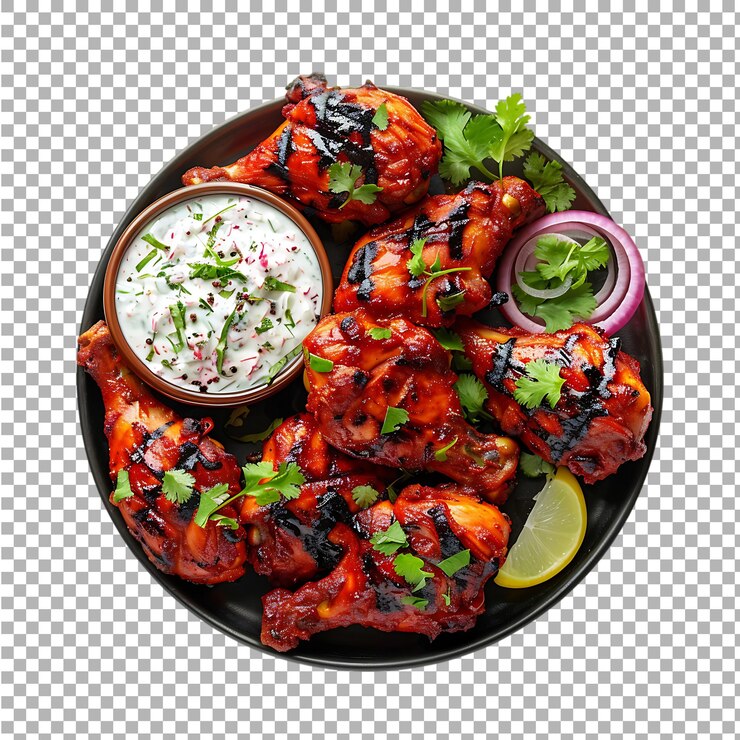 Pollo Tandoori su piatto isolato su uno sfondo trasparente