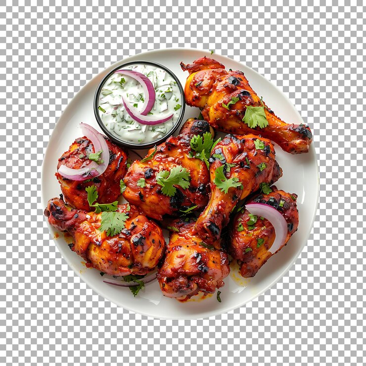 Pollo Tandoori su piatto isolato su uno sfondo trasparente