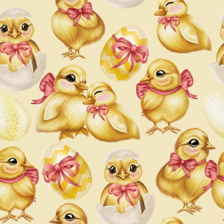 PSD los pollos y los huevos de pascua con un patrón sin costuras