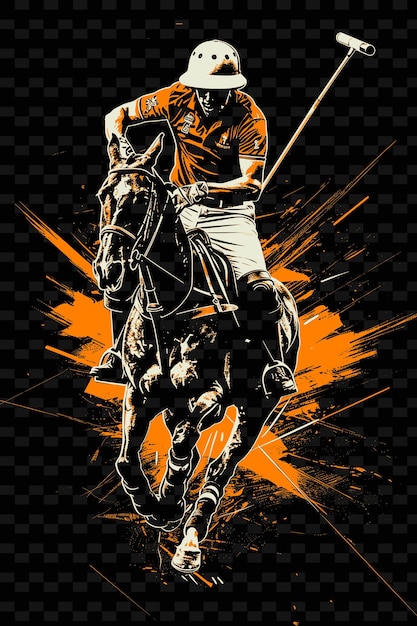 PSD polo-athlet, der mit geschick auf einem pferd reitet, mit einer ausgeglichenen pose, eine illustration flach 2d-sport-hintergrund