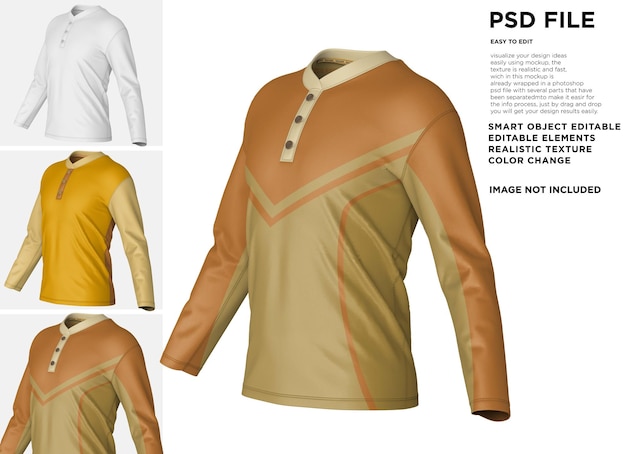 PSD polo t-shirt v-ausschnitt langarm mockup