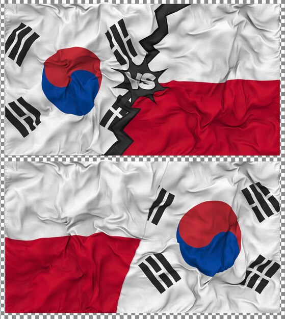 Pologne contre la Corée du Sud Half Combined Flag Cloth Bump Texture Rendering 3D