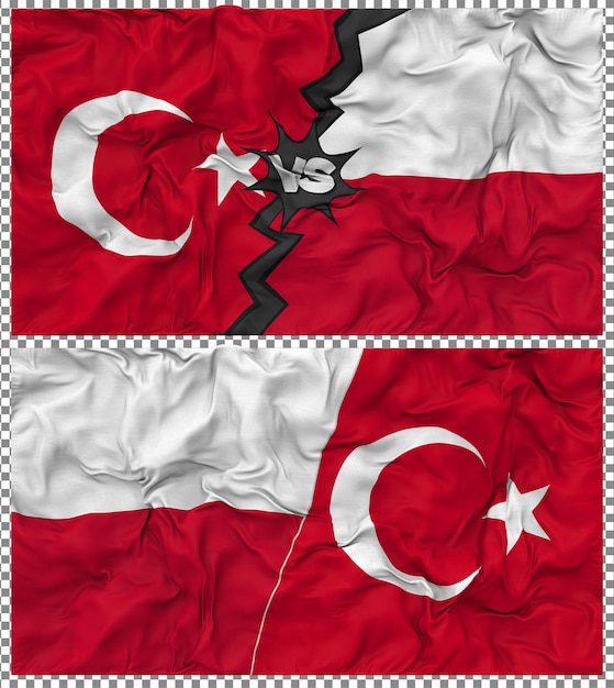 La Pologne contre la Turquie Half Combined Flag Cloth Bump Texture Rendering 3D