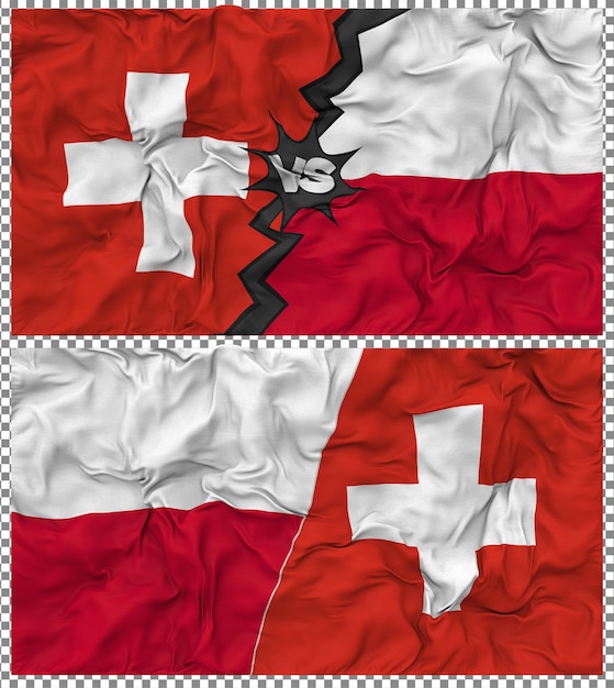 Polonia contra Suiza Media bandera combinada con textura 3D de la tela