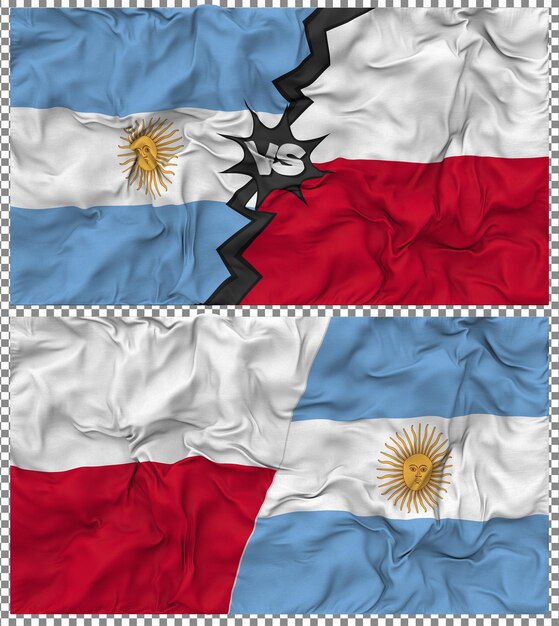 Polonia contro Argentina Mezza bandiera combinata Tessuto Bump Texture Rendering 3D
