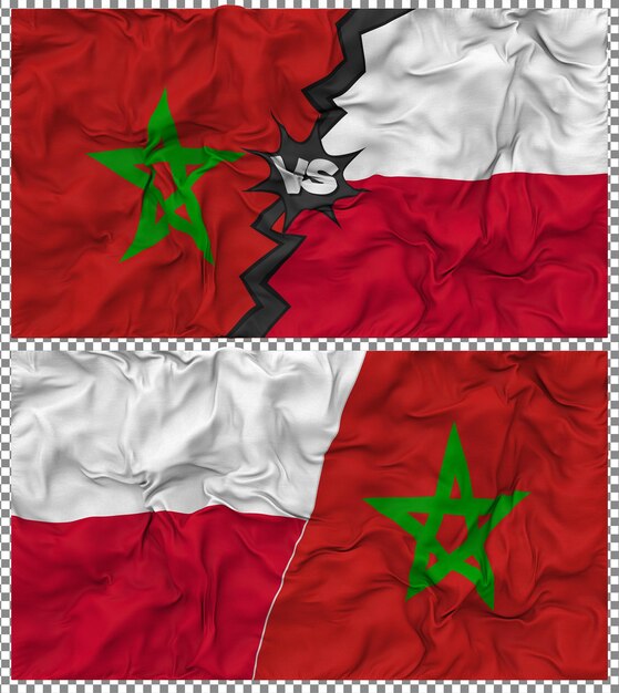 Polonia contro Marocco Mezz'abbandono della bandiera tessuto Bump Texture Rendering 3D
