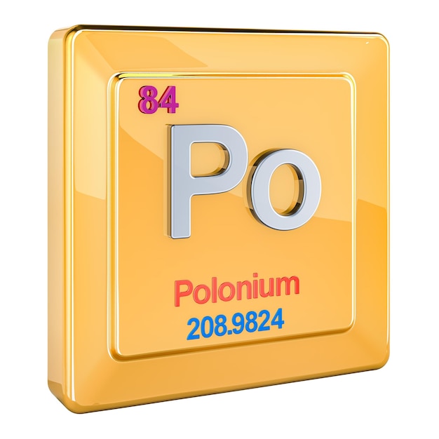 polonium po chemical element sign with number 84 in periodic table 3d rendering isolated on transparent background