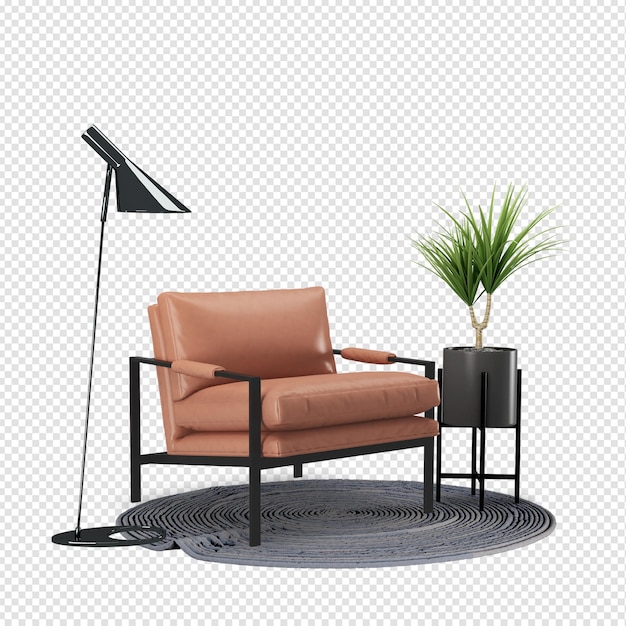 poltrona e pianta nel mockup del soggiorno