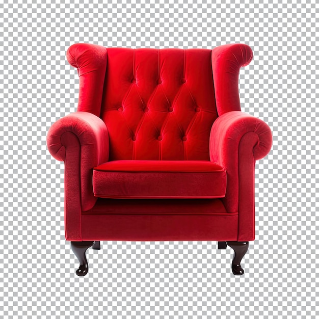 Poltrona estilo art déco em vermelho isolado em fundo transparente Vista frontal Série de móveis