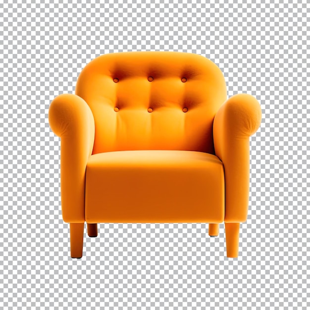 Poltrona estilo deco em laranja isolada em fundo transparente Vista frontal Série de móveis