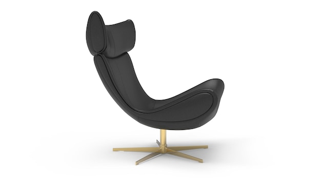 Poltrona moderna in pelle nera isolata su backgorund bianco Progettazione di rendering 3D Collezione di mobili