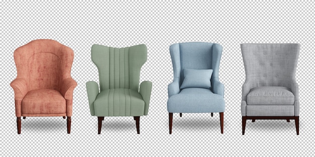 Poltronas em renderização 3d