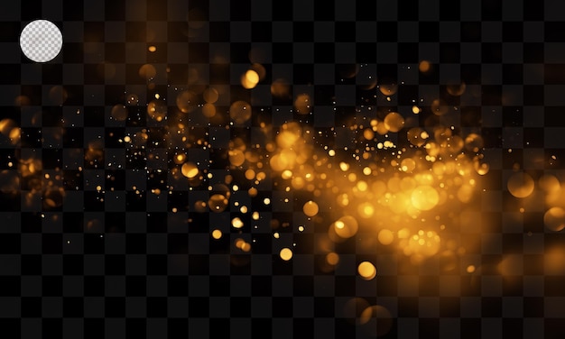 Polvere d'oro su effetto luce bokeh con uno sfondo trasparente