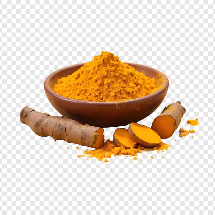 PSD polvere di curcuma isolata su uno sfondo trasparente