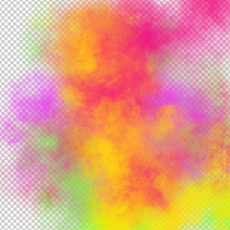 PSD polvo de colores mezclados de colores ahumados aislado sobre fondo transparente