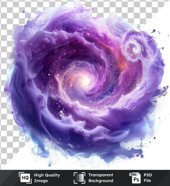 PSD el polvo cósmico gira símbolo vectorial galaxia colores púrpura y blanco en un fondo aislado