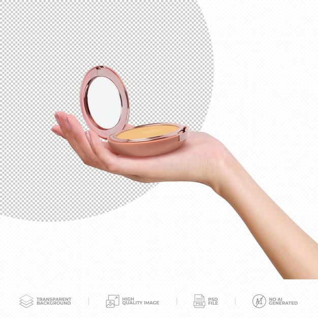 polvo de maquillaje cosmético en una mano en fondo transparente PSD