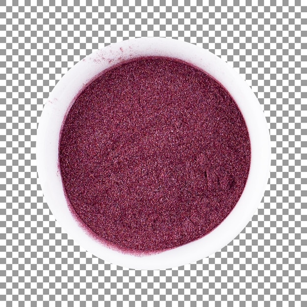 Polvo de matcha rojo en un recipiente blanco con fondo transparente