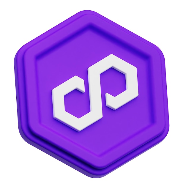 Polygon-Crypto-Token 3D-Symbol isoliert auf weißem Hintergrund