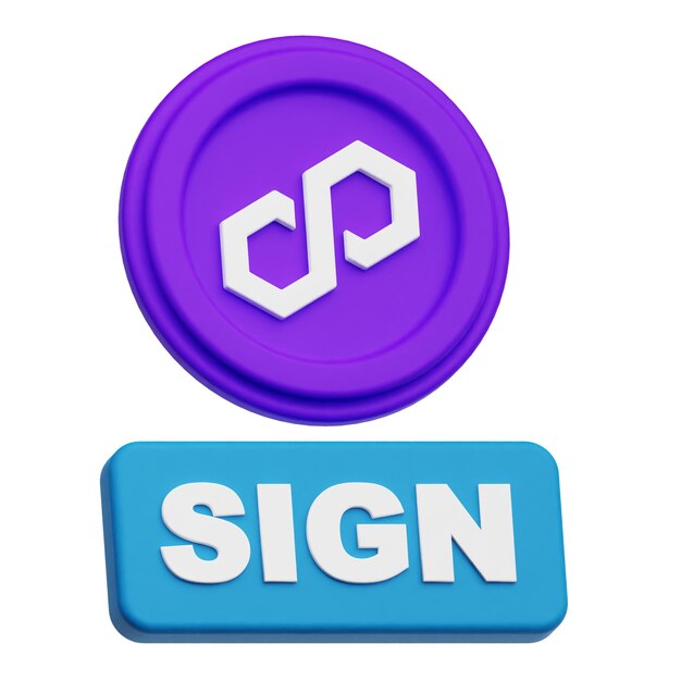 Polygon-Crypto-Token 3D-Symbol isoliert auf weißem Hintergrund
