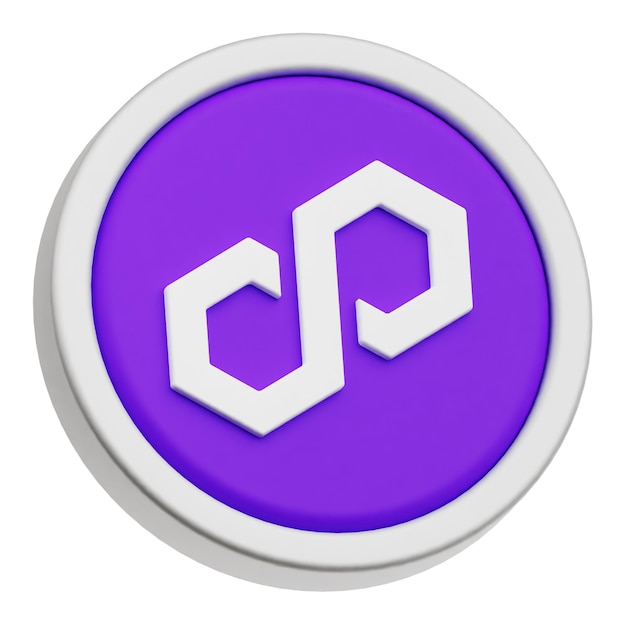 Polygon-Crypto-Token 3D-Symbol isoliert auf weißem Hintergrund
