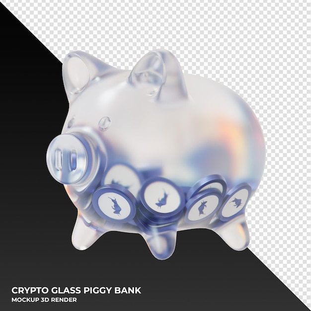 Polymath POLY Sparschwein aus Glas mit Kryptomünzen 3D-Darstellung