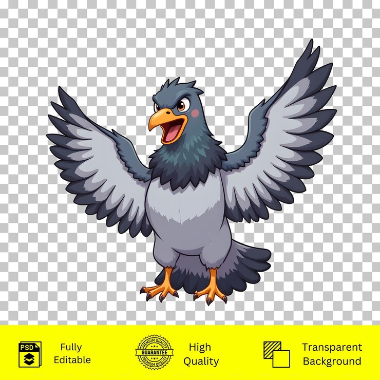 PSD pomba con las alas abiertas ilustración de dibujos animados