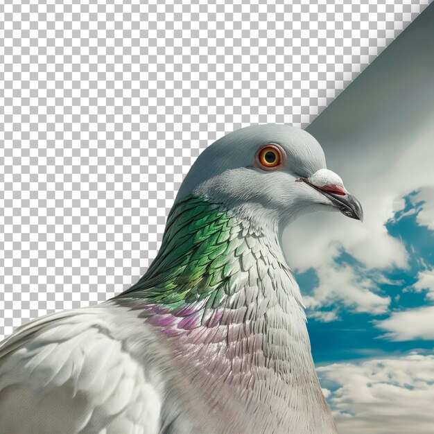 PSD pombo homem em detalhe em foco transparente