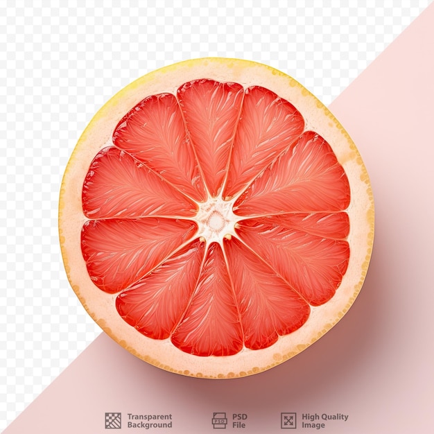 PSD pomelo cortado con alimentos saludables vistos desde arriba sobre un fondo transparente