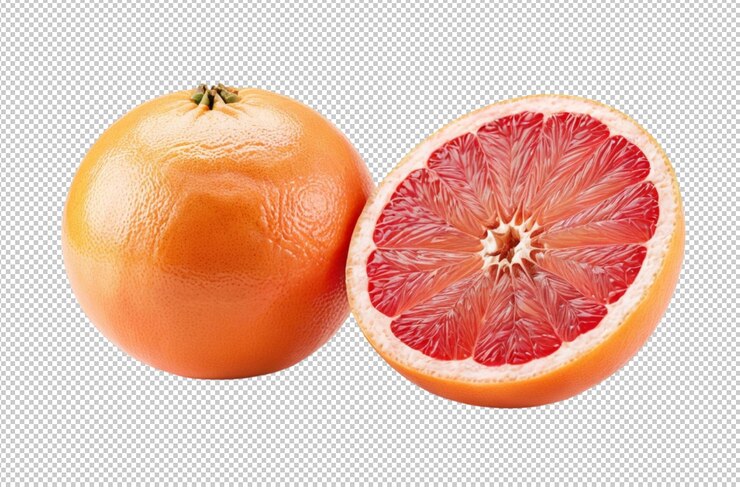 PSD pomelo dividido en dos y servido con menta fresca
