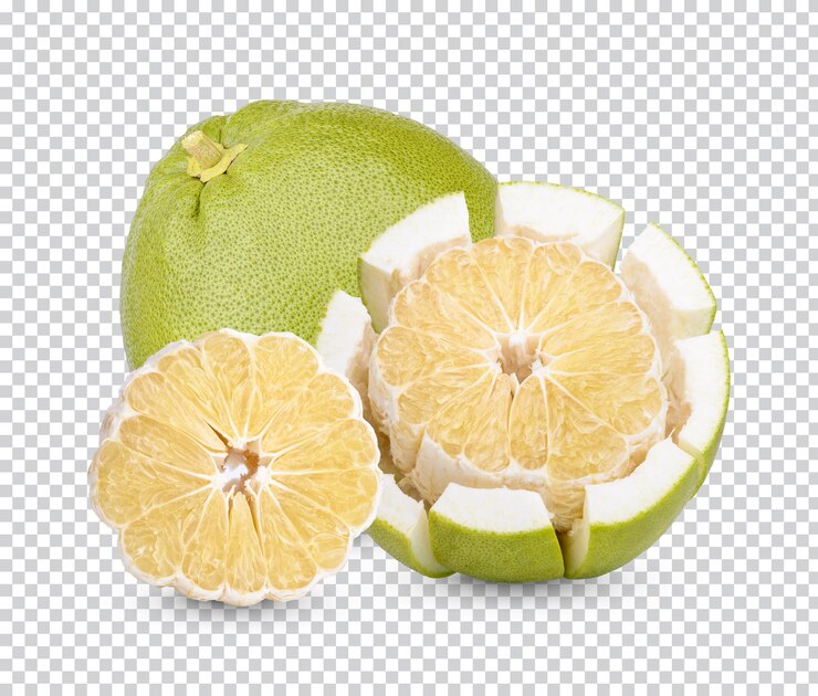 PSD pomelo fresco con hojas aisladas