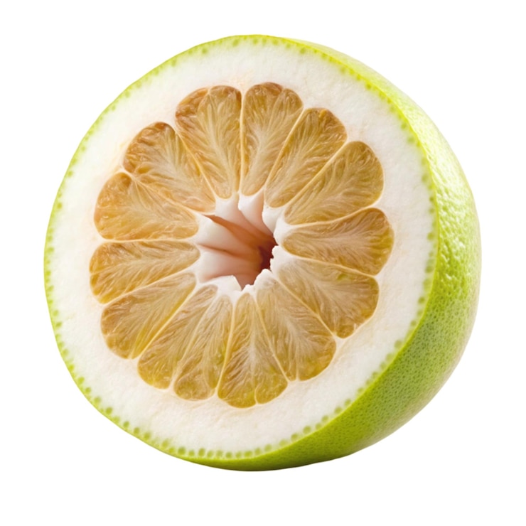 PSD pomelo con rebanadas aisladas sobre fondo blanco