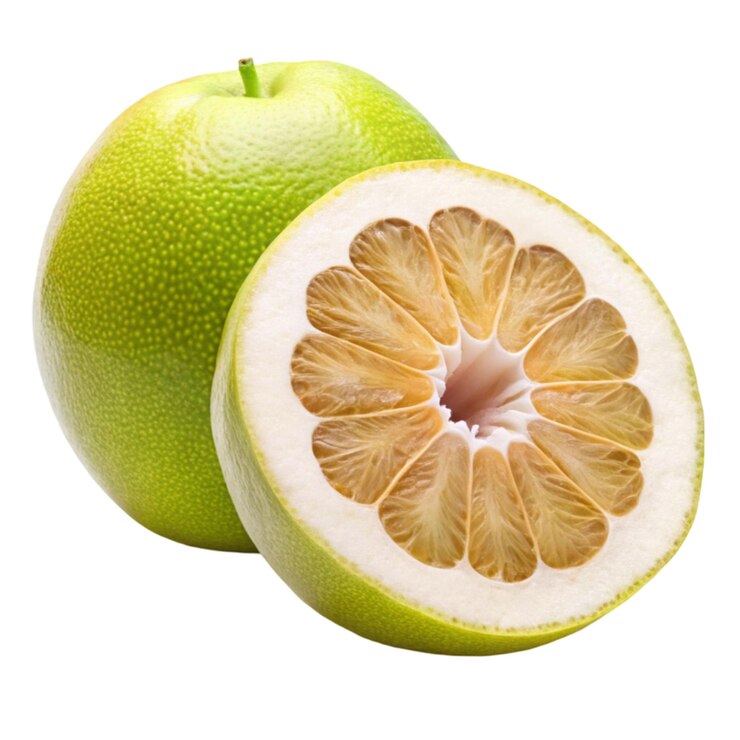 PSD pomelo con rebanadas aisladas sobre fondo blanco