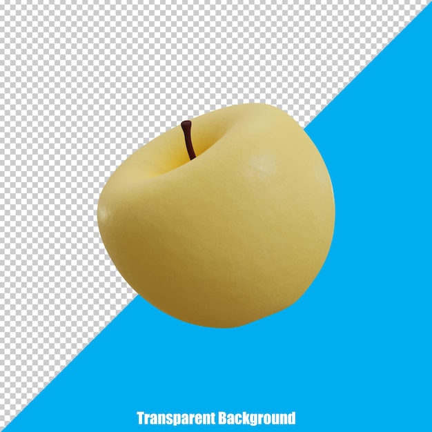PSD pomme jaune réaliste stylisée 3d sur fond transparent