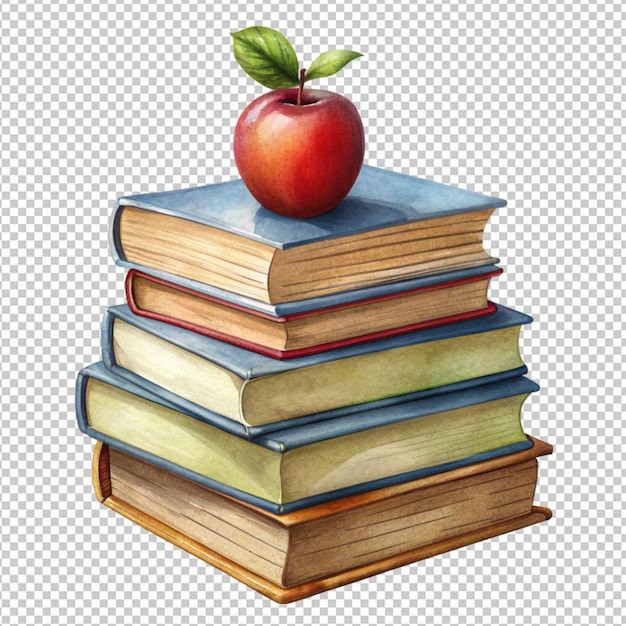 PSD pomme sur des livres sur un fond transparent