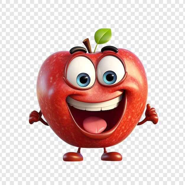 PSD une pomme rouge avec un sourire sur son visage et un sourire