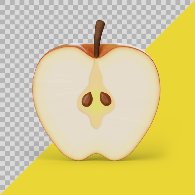 PSD pomme rouge tranchée stylisée 3d