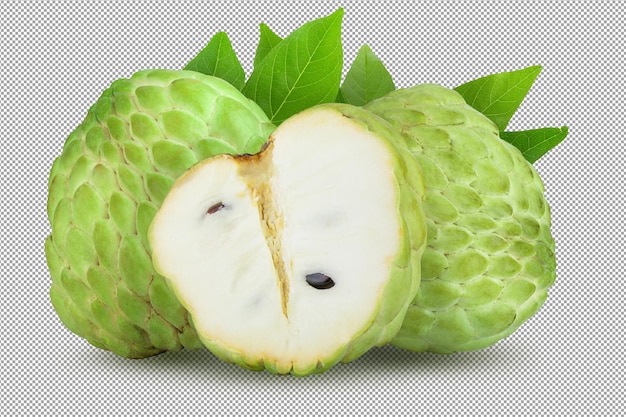 Pomme à sucre ou pomme à la crème fruits tropicaux exotiques mûrs entiers isolés sur un fond alpha
