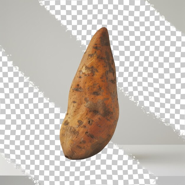 PSD une pomme de terre brune est suspendue sur une surface blanche