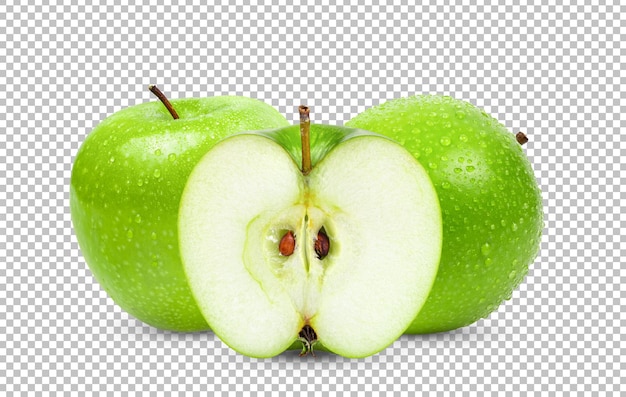 PSD pomme verte isolée sur fond blanc avec goutte d'eau